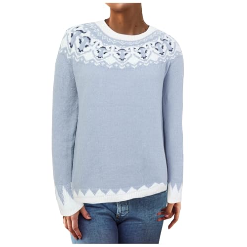 Amxleh Norweger Pullover Damen Original Weihnachten Pullover Winter Kaschmir Pullis Langarm Oberteile Elegant Rundhals Casual Warm Winterpullover Weihnachtspullover Strickpullover Jumpers Colorblock von Amxleh