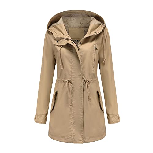 Amxleh Regenmantel Damen Wasserdicht Atmungsaktiv Wasserdicht Atmungsaktiv Regenmantel Übergangsjacke Damen Lang Regenjacke Regenparka Einfarbig Outdoorjacke Trenchcoat Leichte Mante Große Größen von Amxleh