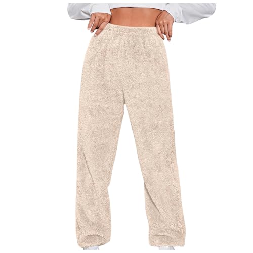 Amxleh Schlafanzughosen Für Damen Lang Fleece Warm Flanell Gestreift Weich Schlafhose Sweatpants Schlafanzughosen für Damen Soft Pyjama Hosen Nachtwäsche Freizeithose mit Taschen Jogging Hose von Amxleh