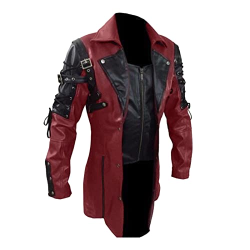 Amxleh Steampunk Jacke Herren Renaissance Kostüm Herren Steampunk Gothic Herren Jacke Retro Motorrad Lederjacke in Große Größe Halloween Cosplay Kostüm Karneval Kostüm Traditionelles Mantel von Amxleh