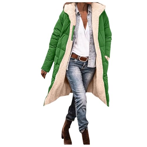 Amxleh Wintermäntel Damen Lang Auf Beiden Pufferjacken Warmer Kapuzenmantel Damen Winterjacke Casual Steppmantel mit Kapuze Frauen Oberbekleidung Outdoorjacke Steppjacke von Amxleh