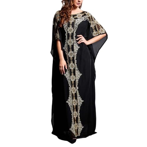 Damen Arabisch Dubai Muslim Elegant Langarm V-Ausschnitt Blumen Spitze Stickerei Lang Abendkleid Kaftan Traditioneller Marokkanischen Kaftans Oder Eines Kabylenkleids Lockeres Gewand von Amxleh