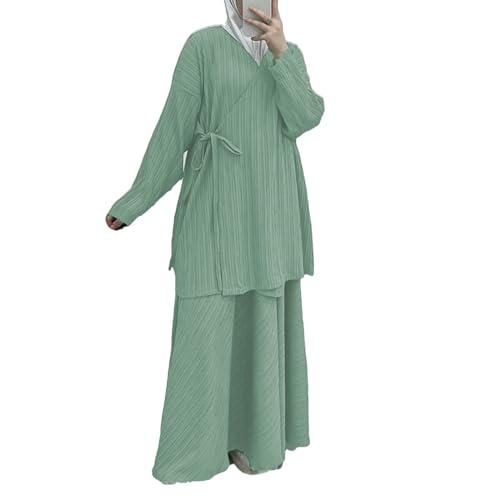 Damen Muslimische Kleider 2 Teiler Langärmeliges Top + Lang Rock Ramadan Outfit Muslimisch Zweiteilige Sets Einfarbig Gebet Outfits Gebetskleidung Naher Osten Türkei Dubai Arabisch Abaya Anzug von Amxleh