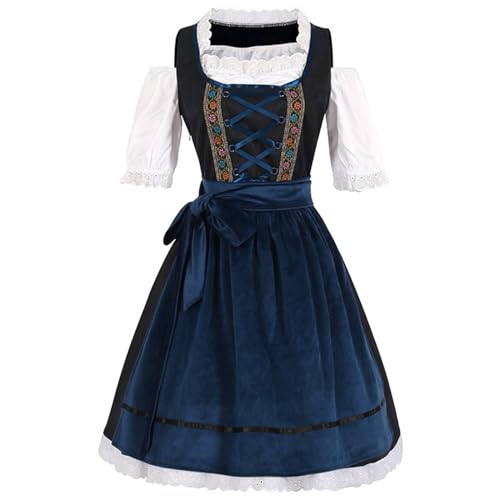 Dirndelkleider Damen Traditionelle Theaterkleider Modekleider Tops Schürzen 3 Stück Besondere Anlässe Rosa Spitze Elegante Schwarz Dirndl Damen Midi für Oktoberfest Spitzenschürze Oktoberfestkleider von Amxleh