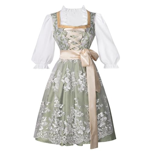 Dirndelkleider Damen Traditionelle Theaterkleider Modekleider Tops Schürzen 3 Stück Besondere Anlässe Rosa Spitze Elegante Schwarz Dirndl Damen Midi für Oktoberfest Spitzenschürze Oktoberfestkleider von Amxleh