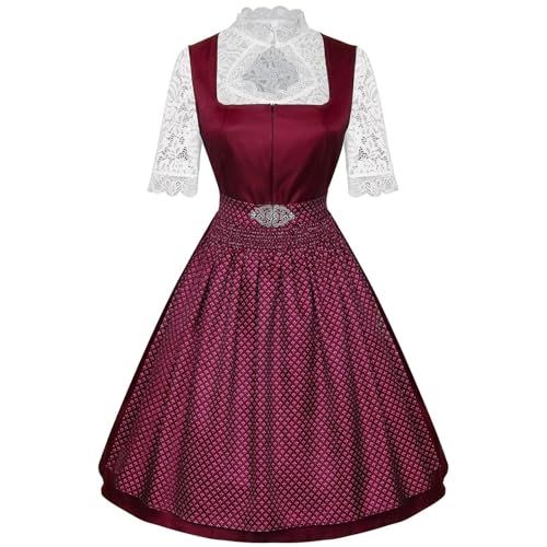 Dirndelkleider Damen Traditionelle Theaterkleider Modekleider Tops Schürzen 3 Stück Besondere Anlässe Rosa Spitze Elegante Schwarz Dirndl Damen Midi für Oktoberfest Spitzenschürze Oktoberfestkleider von Amxleh