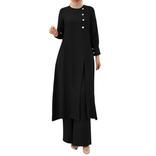 Gebetskleidung Damen Muslimische Kleider 2 Teiler Langärmeliges Top + Lang Hose Ramadan Outfit Elegant Einfarbig Zweiteilige Sets Naher Osten Türkei Dubai Arabisch Abaya Anzug Gebet Outfits von Amxleh