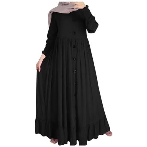 Muslimisches Kleid Damen Roben Langarm Maxikleid Kaftan Frauen Robe Muslim Islamische Abaya Ramadan Einfarbig Kleider Vintage Elegant Gebetskleidung Outfit Naher Osten Dubai Arabisch Gebetskleid von Amxleh