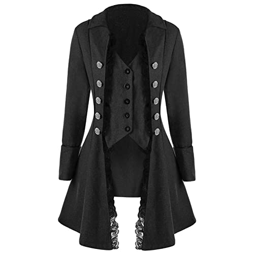 Steampunk Damen Jacke, Gothic Frack Damen Mantel,Punk Gehrock Damen Mittelalter Viktorianischen Mäntel Renaissance Vintage Smoking Klied für Frauen Halloween Kostüm Karneval Party Cosplay Kleidung von Amxleh