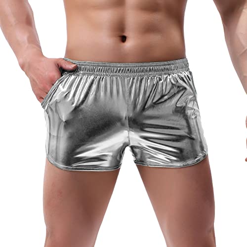 AMY COULEE Herren-Shorts, Metallic, sexy, holografisch, glänzend, glitzernd, Rave-Kostüm, Outfit, kurze Hose, silber, Medium von Amy Coulee