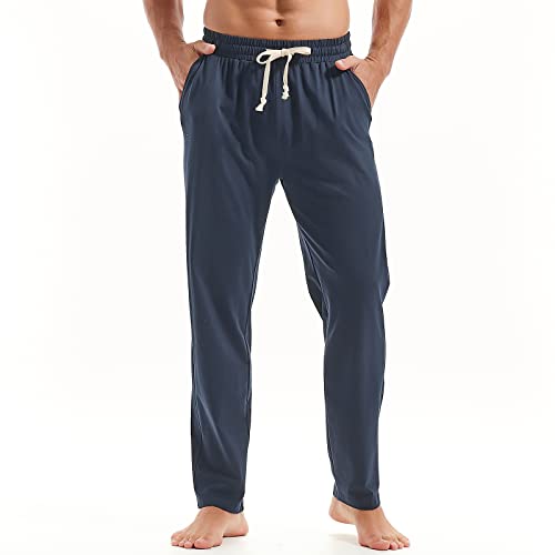 AMY COULEE Herren Yogahose aus Baumwolle, Laufen, Workout, leichte Sweathose, offene Unterseite, Loungehose mit Taschen, navy, Groß von Amy Coulee