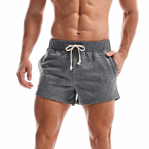 Amy Coulee Sportliche Laufshorts für Herren, mit Taschen, 7,6 cm, Fitnessstudio, Bodybuilding, leger, Baumwolle, Workout-Shorts, dunkelgrau, M von Amy Coulee