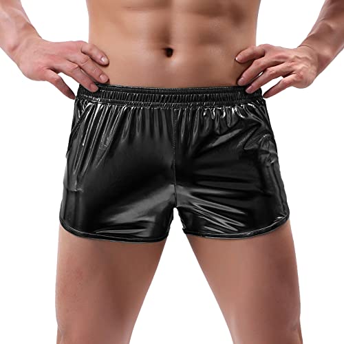 Amy Coulee Herren-Boxershorts, Metallic, sexy, glänzend, mit Taschen, Schwarz , S von Amy Coulee