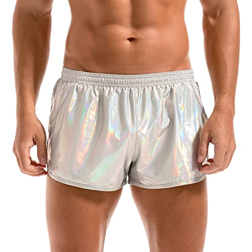 Amy Coulee Herren-Boxershorts, Metallic, sexy, glänzend, mit Taschen, silber, L von Amy Coulee