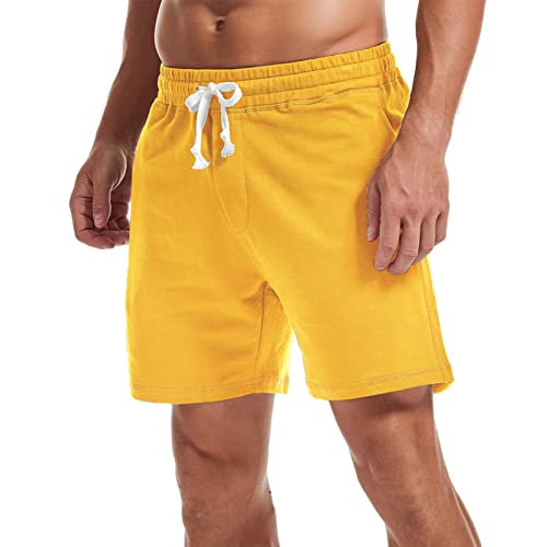 Amy Coulee Herren-Sweat-Shorts, 14 cm, Trainingshose mit Kordelzug, Baumwolle, lässige Shorts mit Taschen, gelb, XL von Amy Coulee
