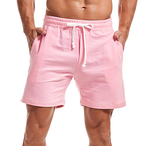 Amy Coulee Herren-Sweat-Shorts, 14 cm, Trainingshose mit Kordelzug, Baumwolle, lässige Shorts mit Taschen, rose, M von Amy Coulee