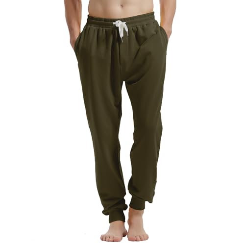 Amy Coulee Herren Jogginghose Baumwolle Jogginghose mit Taschen, Fitness-Freizeithose mit Kordelzug (Armeegrün, S) von Amy Coulee
