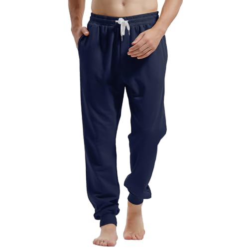Amy Coulee Herren Jogginghose Baumwolle Jogginghose mit Taschen, Fitness-Freizeithose mit Kordelzug (Dunkel Blau, L) von Amy Coulee