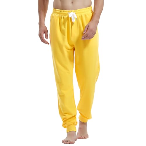 Amy Coulee Herren Jogginghose Baumwolle Jogginghose mit Taschen, Fitness-Freizeithose mit Kordelzug (Gelb, L) von Amy Coulee