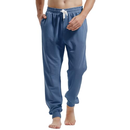 Amy Coulee Herren Jogginghose Baumwolle Jogginghose mit Taschen, Fitness-Freizeithose mit Kordelzug (Preußisch Blau, L) von Amy Coulee