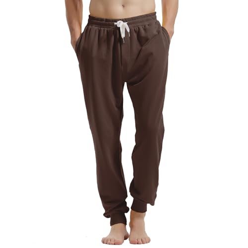 Amy Coulee Herren Jogginghose Baumwolle Jogginghose mit Taschen, Fitness-Freizeithose mit Kordelzug (Schokolade Braun, XXL) von Amy Coulee