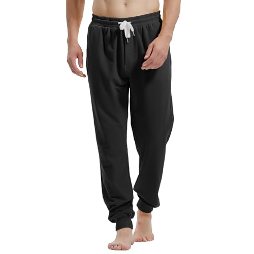 Amy Coulee Herren Jogginghose Baumwolle Jogginghose mit Taschen, Fitness-Freizeithose mit Kordelzug (Schwarz, XXL) von Amy Coulee