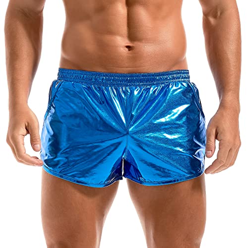 Amy Coulee Herren Metallic Boxershorts Sexy Glänzende Shorts mit Taschen, blau, M von Amy Coulee