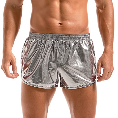 Amy Coulee Herren Metallic Boxershorts Sexy Glänzende Shorts mit Taschen, grau, L von Amy Coulee
