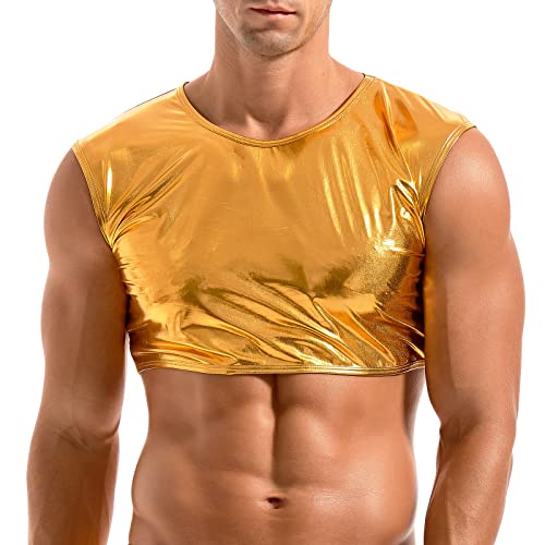 Amy Coulee Herren Muskelshirt Ärmellos Glänzend Crop Top (Gold, M) von Amy Coulee