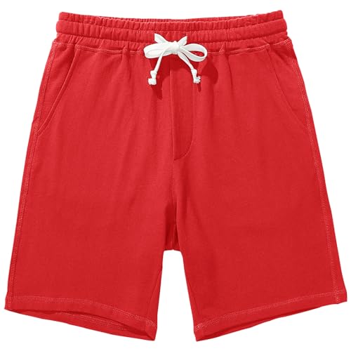 Amy Coulee Kurze Jogginghose Herren Baumwolle 8" Sporthose Trainingshose Kurz Sport Sweat Sommer Shorts mit Taschen (Rot, XL) von Amy Coulee