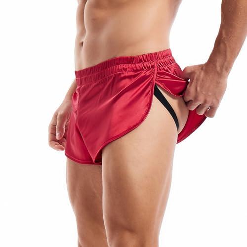 Amy Coulee Satin Boxershorts Herren Groß Teilt Sexy Unterwäsche (Rot, M) von Amy Coulee