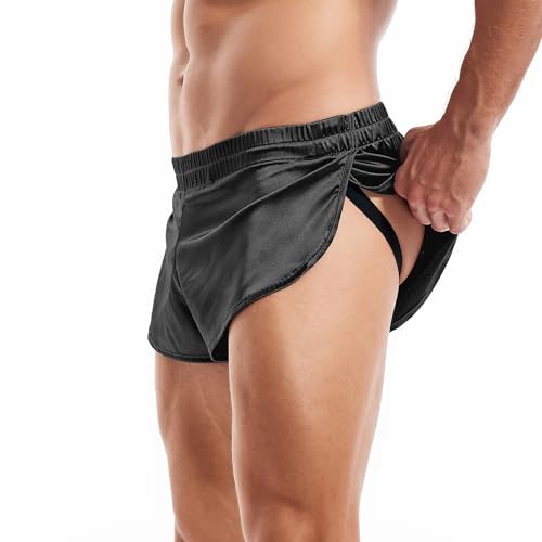 Amy Coulee Satin Boxershorts Herren Groß Teilt Sexy Unterwäsche (Schwarz, L) von Amy Coulee