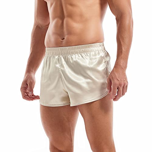 Amy Coulee Satin Boxershorts Herren Pyjamahose kurz (Champagner, M) von Amy Coulee