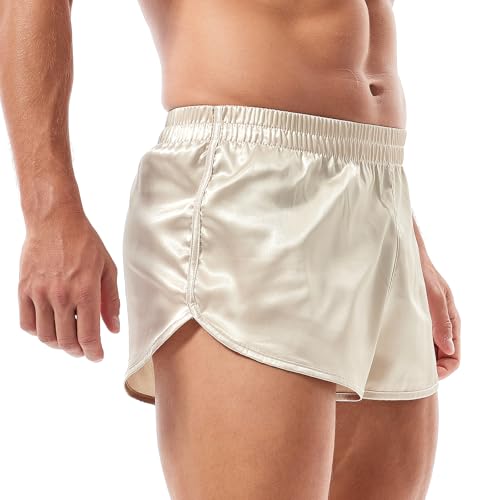 Amy Coulee Satin Boxershorts Herren Pyjamahose kurz (Champagner, M) von Amy Coulee