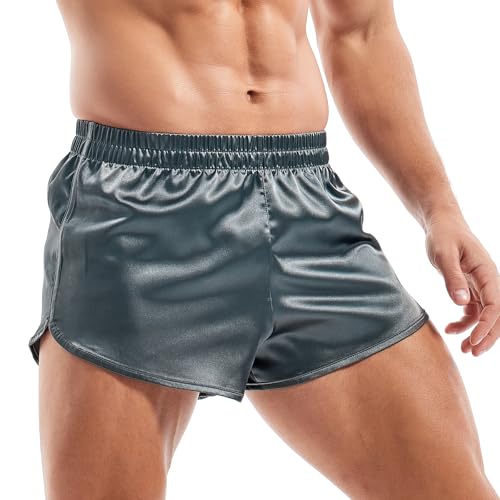 Amy Coulee Satin Boxershorts Herren Pyjamahose kurz (Dunkelgrau, M) von Amy Coulee
