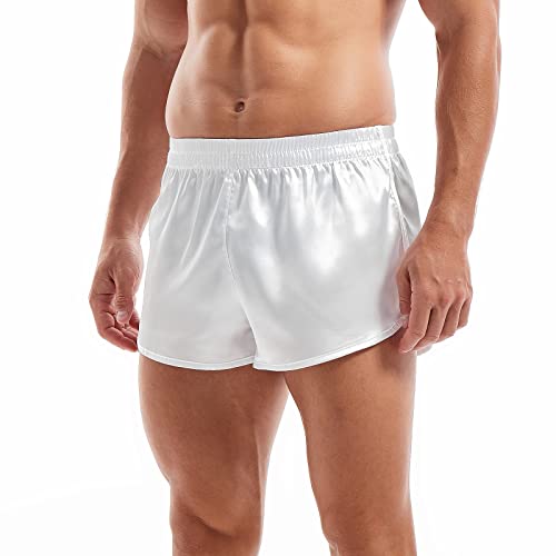 Amy Coulee Satin Boxershorts Herren Pyjamahose kurz (Weiß, XL) von Amy Coulee