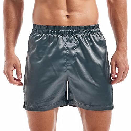 Amy Coulee Satin Schlafshorts Herren Nachtwäsche Boxershorts (Dunkelgrau, M) von Amy Coulee