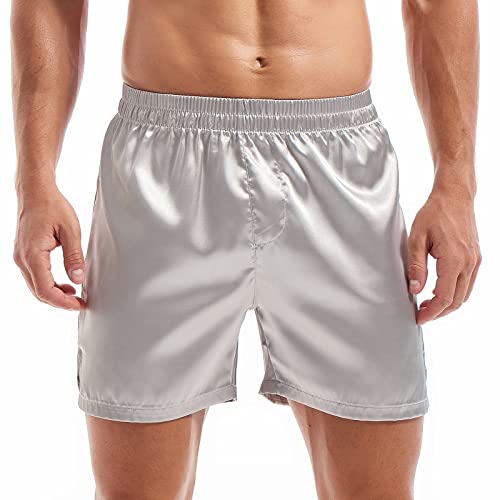 Amy Coulee Satin Schlafshorts Herren Nachtwäsche Boxershorts (Grau, M) von Amy Coulee