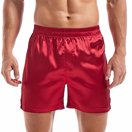 Amy Coulee Satin Schlafshorts Herren Nachtwäsche Boxershorts (Rot, M) von Amy Coulee