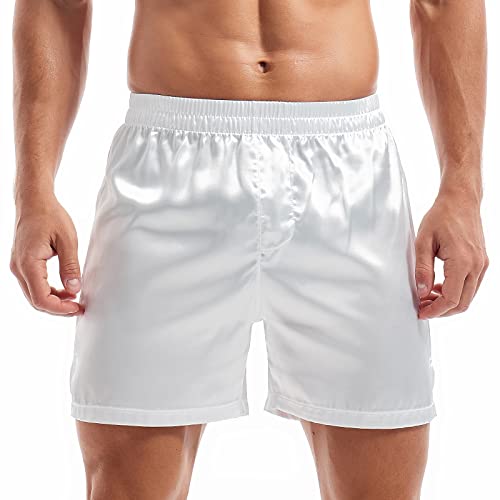 Amy Coulee Satin Schlafshorts Herren Nachtwäsche Boxershorts (Weiß, L) von Amy Coulee