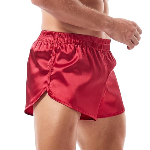 Amy Coulee Satin boxershorts herren pyjamahose kurz (Rot, M) von Amy Coulee