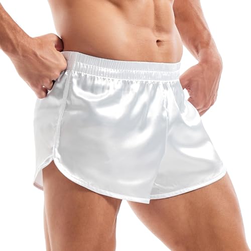 Amy Coulee Satin boxershorts herren pyjamahose kurz (Weiß, M) von Amy Coulee