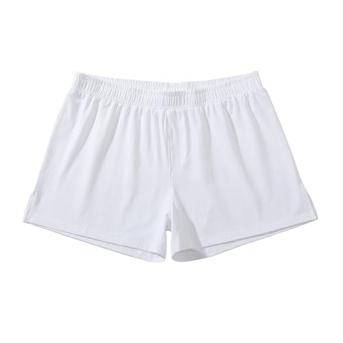 Amy Coulee Schlafhose Herren Kurz Baumwoll 3" Schlafshorts Leichte Pyjamahose Herren Kurz Seitlichen Schlitzen Shorts (Weiß, XXL) von Amy Coulee