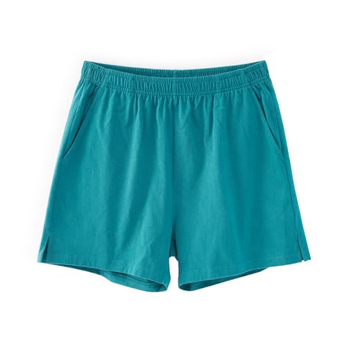 Amy Coulee Schlafhose Herren Kurz Baumwolle 4" Leichte Schlafshorts Kurze Pyjamahose Schlafanzughose mit Taschen (Dunkeltürkis, S) von Amy Coulee