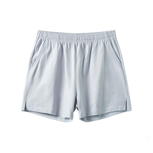 Amy Coulee Schlafhose Herren Kurz Baumwolle 4" Leichte Schlafshorts Kurze Pyjamahose Schlafanzughose mit Taschen (Eisblau, L) von Amy Coulee