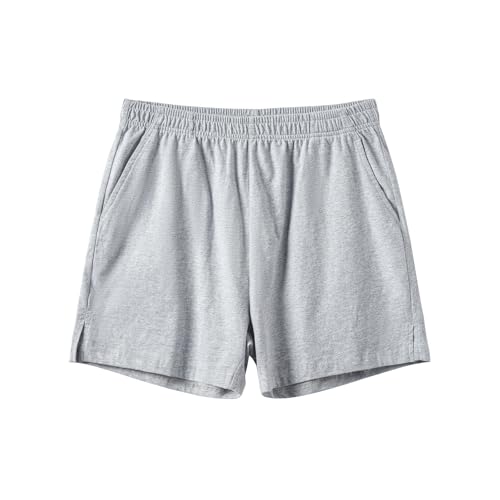 Amy Coulee Schlafhose Herren Kurz Baumwolle 4" Leichte Schlafshorts Kurze Pyjamahose Schlafanzughose mit Taschen (Hellgrau, M) von Amy Coulee