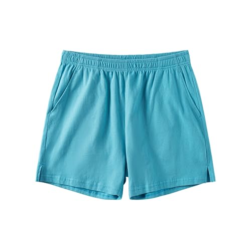 Amy Coulee Schlafhose Herren Kurz Baumwolle 4" Leichte Schlafshorts Kurze Pyjamahose Schlafanzughose mit Taschen (Helltürkis, S) von Amy Coulee