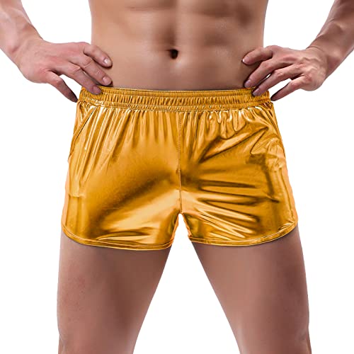 Amy Coulee Sexy Boxershorts Herren Shiny Kurz Hosen (Gold, S) von Amy Coulee