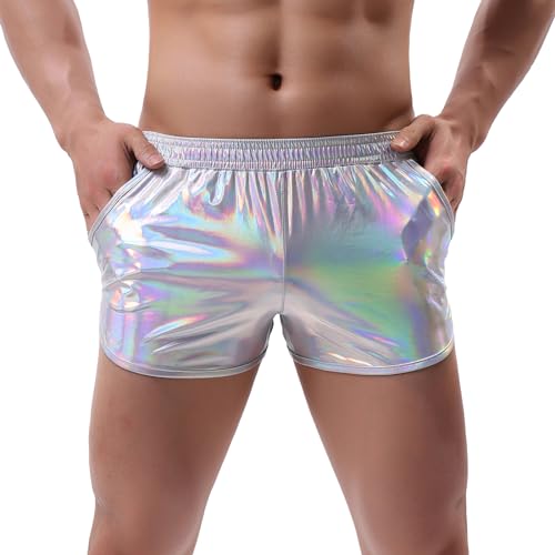 Amy Coulee Sexy Boxershorts Herren Shiny Kurz Hosen (Helles Silber, L) von Amy Coulee