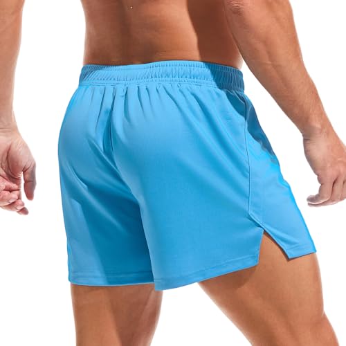 Amy Coulee Sporthose Herren Kurz 3" Mesh Laufhose Trainingshose Herren Kurz Schnelltrocknende Basketball Sport Shorts mit Innenzugband (Hellblau, L) von Amy Coulee